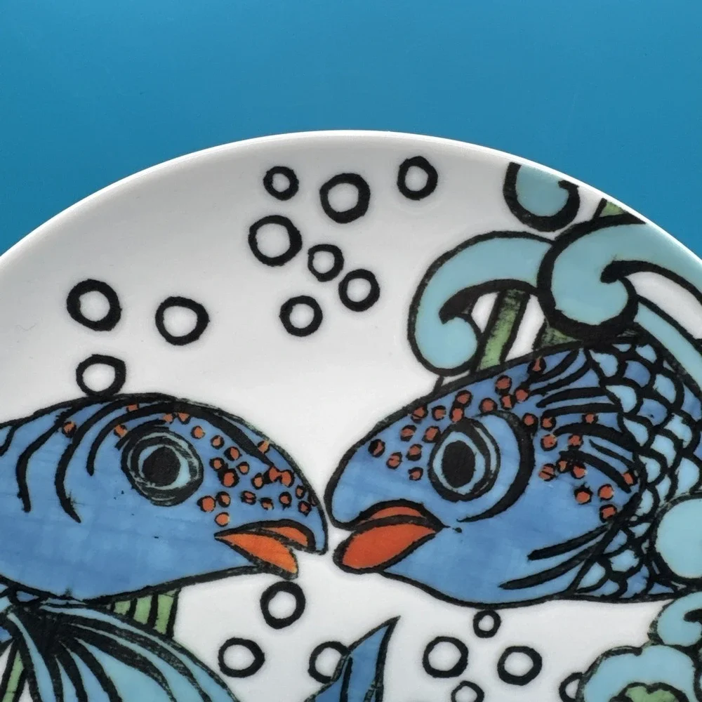 Anthropologie Blue Koi Fish Plate Salad Dessert Appetizer Anthropomorpic 8
